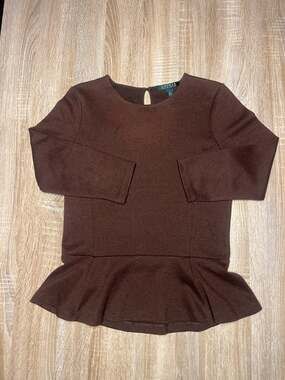 Ralph Lauren Brown Peplum Top Women Small
